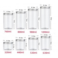 30ml-1000ml PET Jar with Aluminum Lid, Clear Lid, Food Container Plastic Clear Cosmetic Jar In Stock